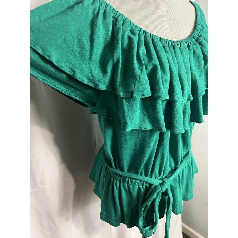 $115 NWT Ralph Lauren Women's Green Peplum Jersey  Off-the-Shoulder Top Size L - Picture 3 of 9